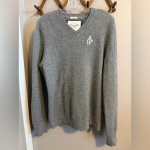 Abercrombie & Fitch 100% Cashmere V-Neck Sweater XL Grey Muscle Fit